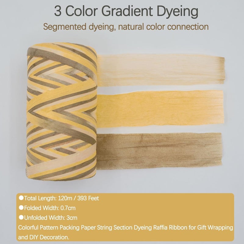ALLWSLucky Colored 393 Feet Raffia Paper Ribbon, Colorful Packing Paper String Section Dyeing Raffia Ribbon for Gift Wrapping and DIY Decoration (Yellow 1) - Image 2